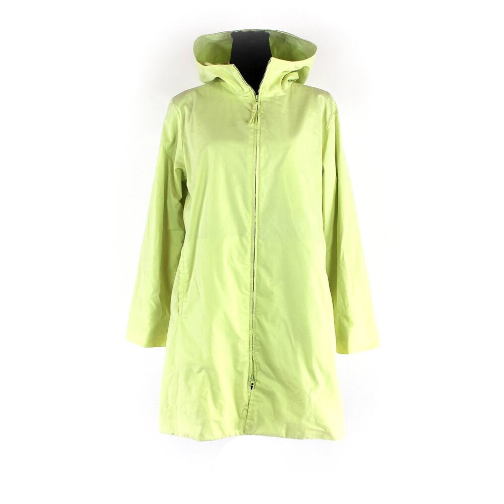 Eileen Fisher Yellow Cotton Hooded Rain Jacket XS Chartreuse Zip Long Coat